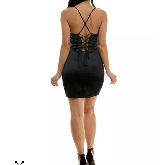 Speechless Bodycon Black With Embroidered Roses Lace-up Back Dress XS NWT - Picture 4 of 9